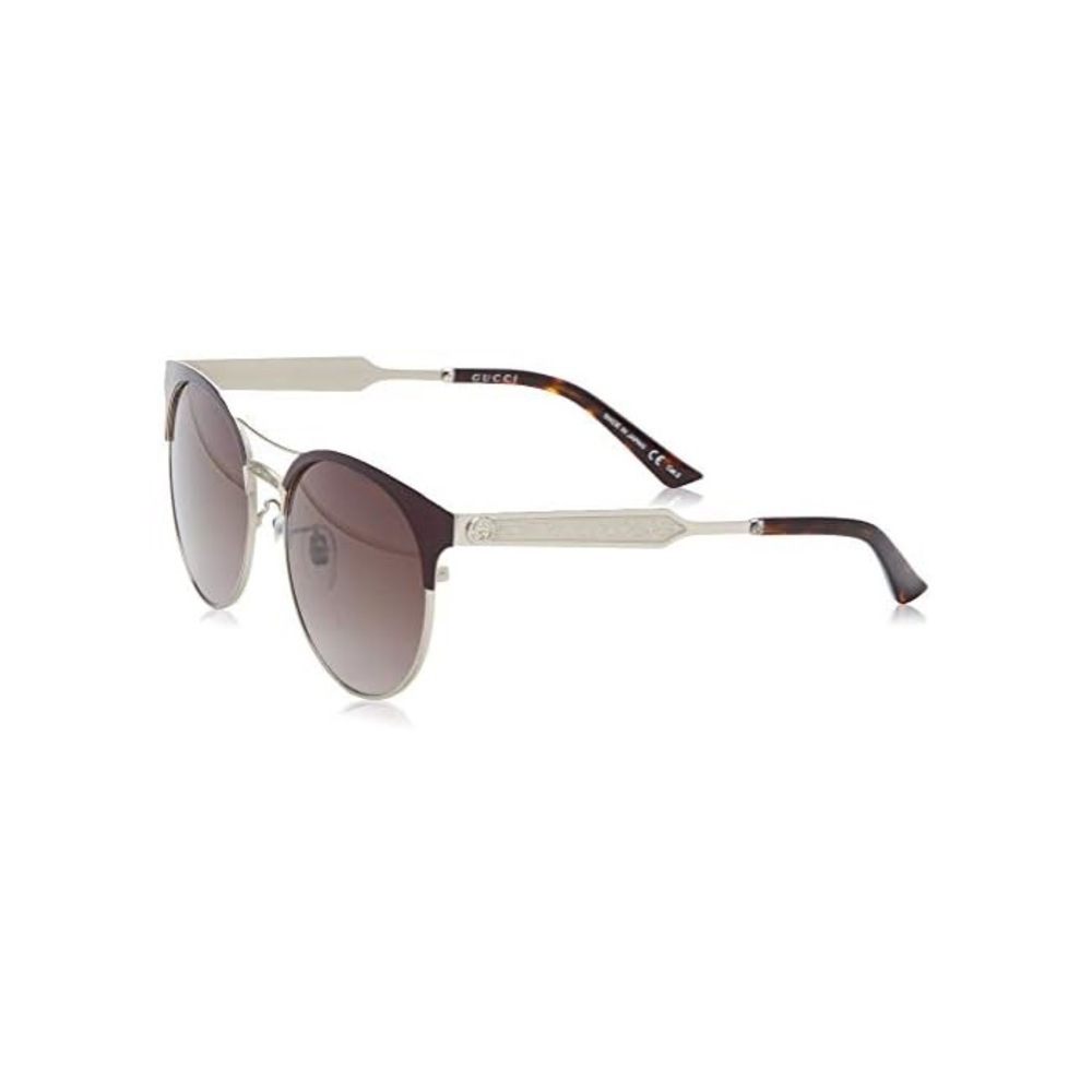 Authentic Gucci Gucci GG0075S Sunglasses 004 Burgundy/Grey/Gold /Grey Lens 56 mm